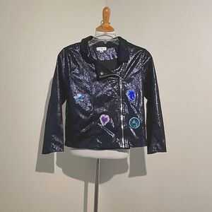 D-Signed Girls Blue Suede Moto Jacket Zip Up Lined Jacket